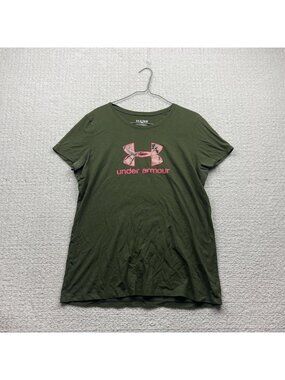 Y2K Under Armour x Charged Camo T-Shirt Women's Sz XL Heatgear Forest Green
